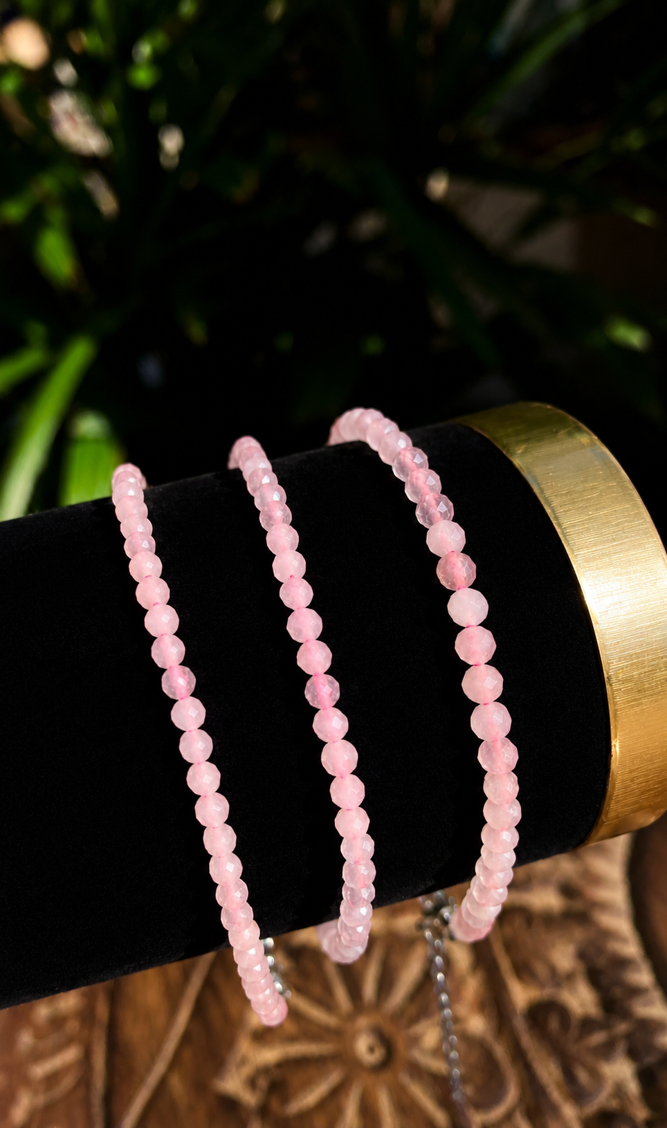 Pulseira de Quartzo Rosa Natural Facetada