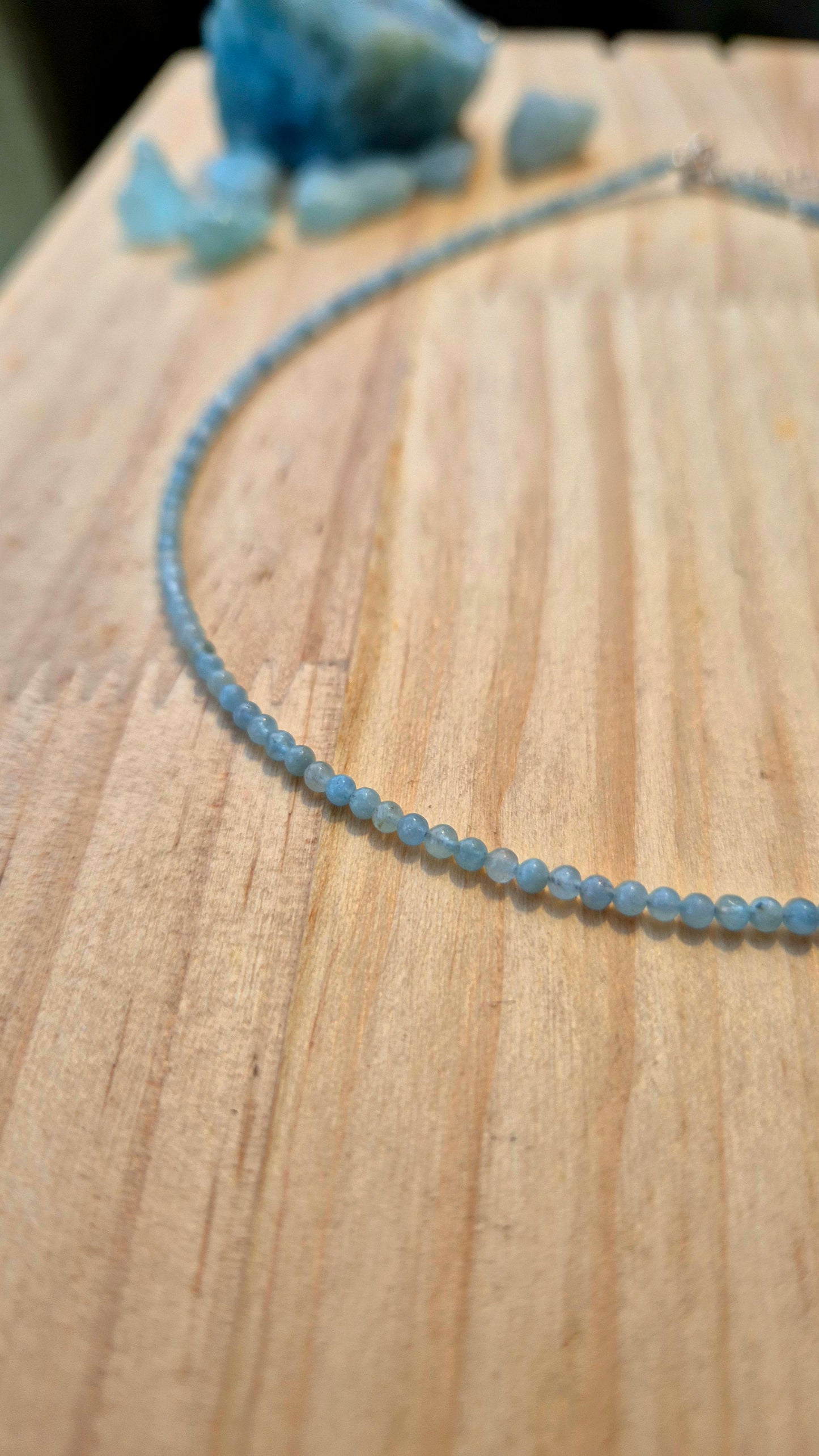 Choker de Prata com Água-Marinha Natural