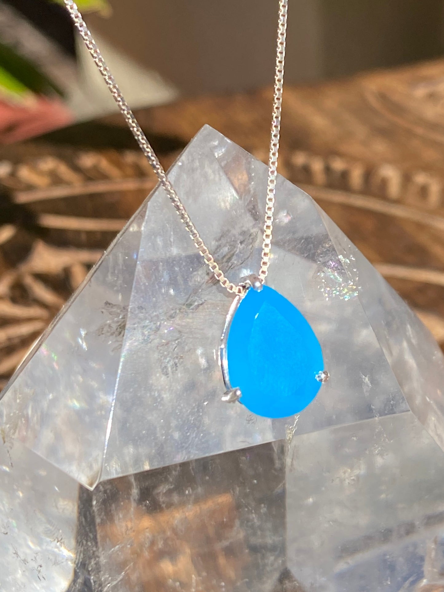 Pingente Gota em Prata 925 Calcedônia Azul