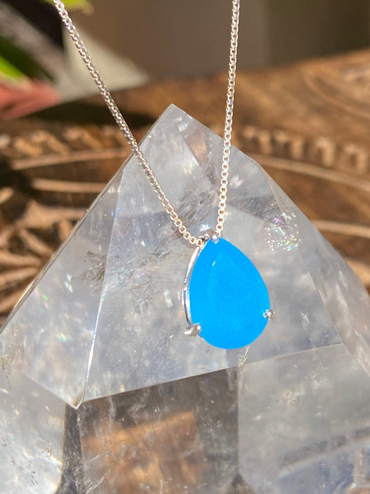 Pingente Gota em Prata 925 Calcedônia Azul
