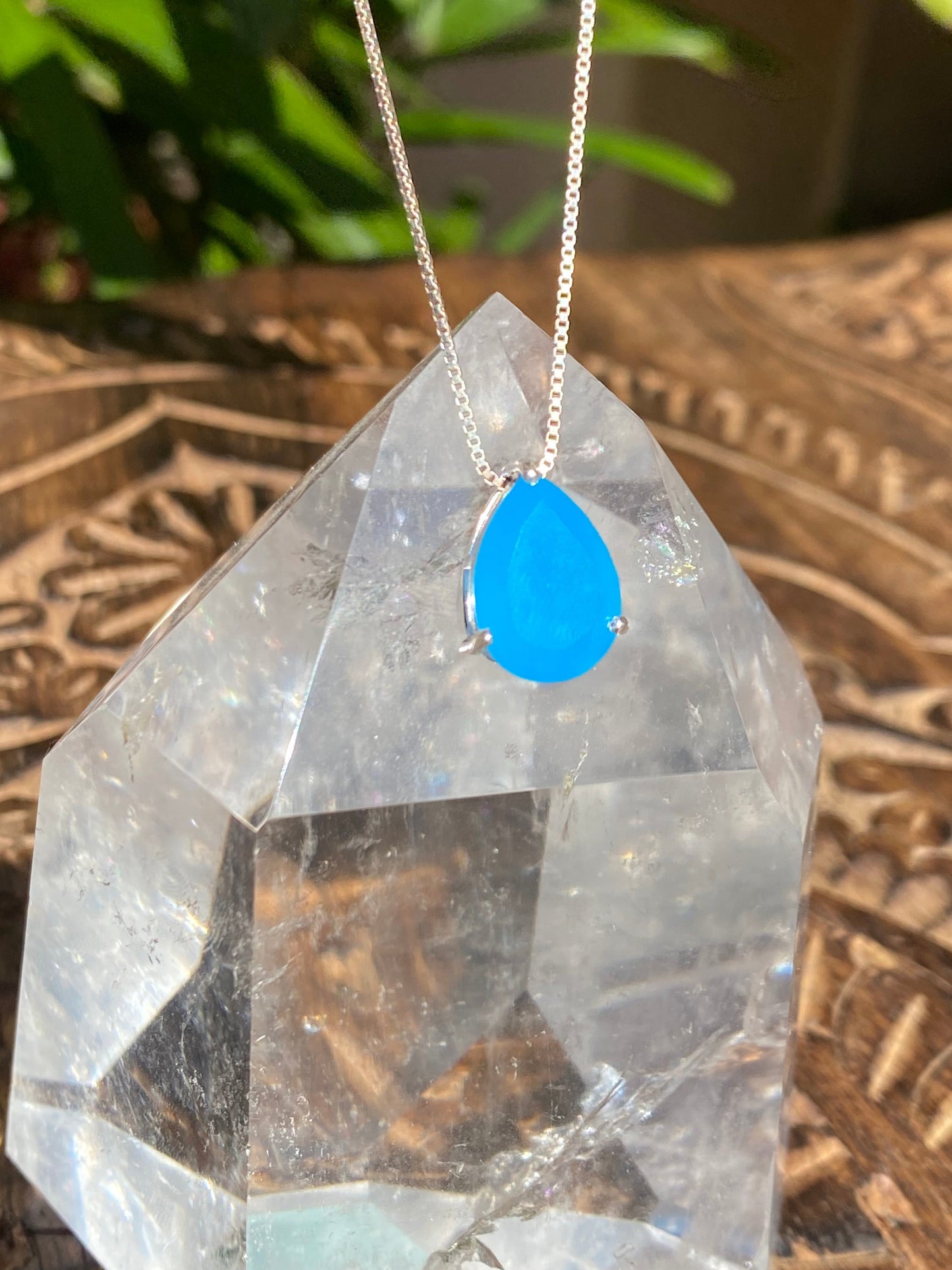 Pingente Gota em Prata 925 Calcedônia Azul