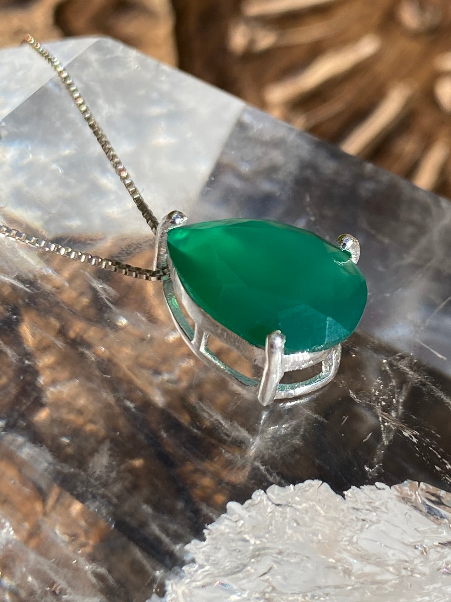 Pingente Gota em Prata 925 Quartzo Verde