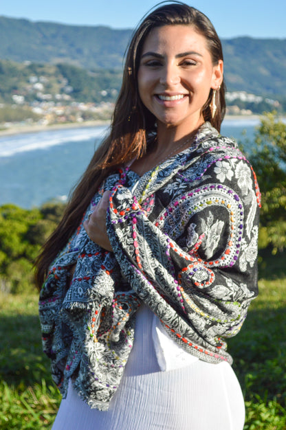 Pashmina Indiana Bordada 100% Viscose
