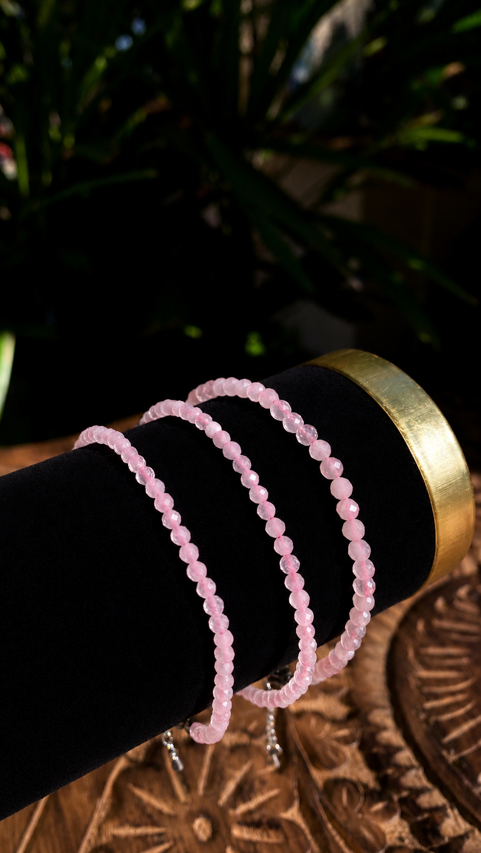 Pulseira de Quartzo Rosa Natural Facetada