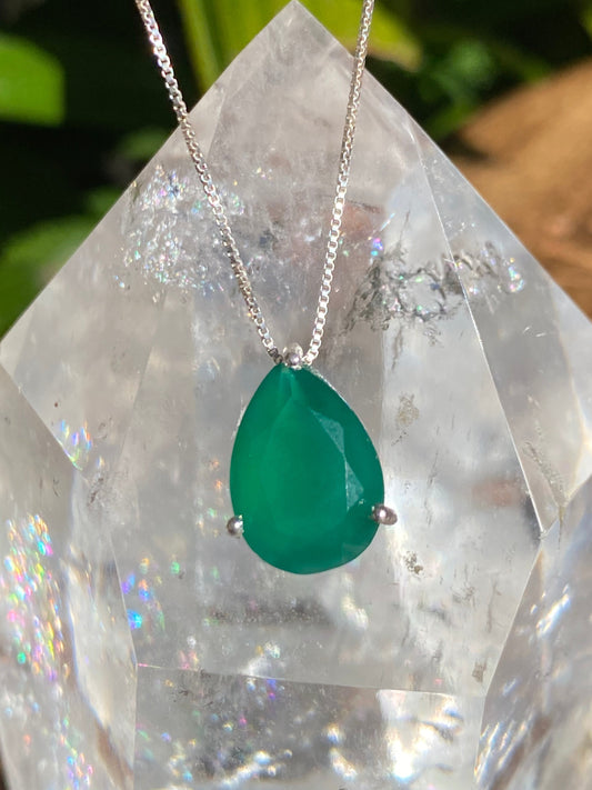 Pingente Gota em Prata 925 Quartzo Verde