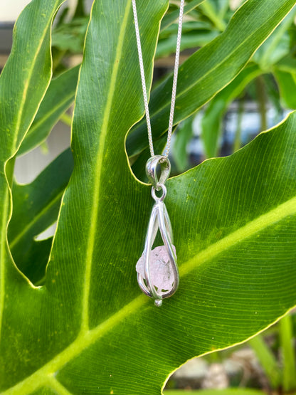 Pingente de Quartzo Rosa Natural em Prata 925