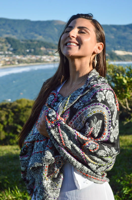 Pashmina Indiana Bordada 100% Viscose