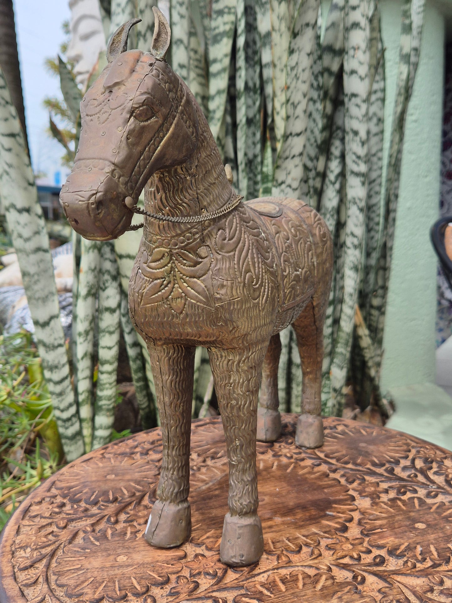 Escultura Cavalo de Bronze e Madeira