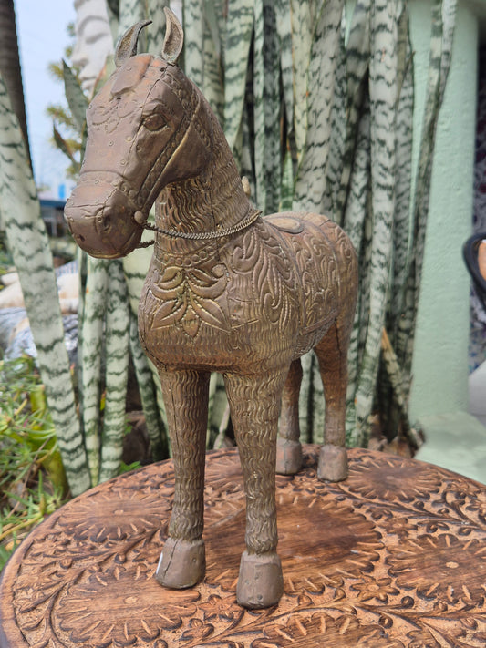 Escultura Cavalo de Bronze e Madeira