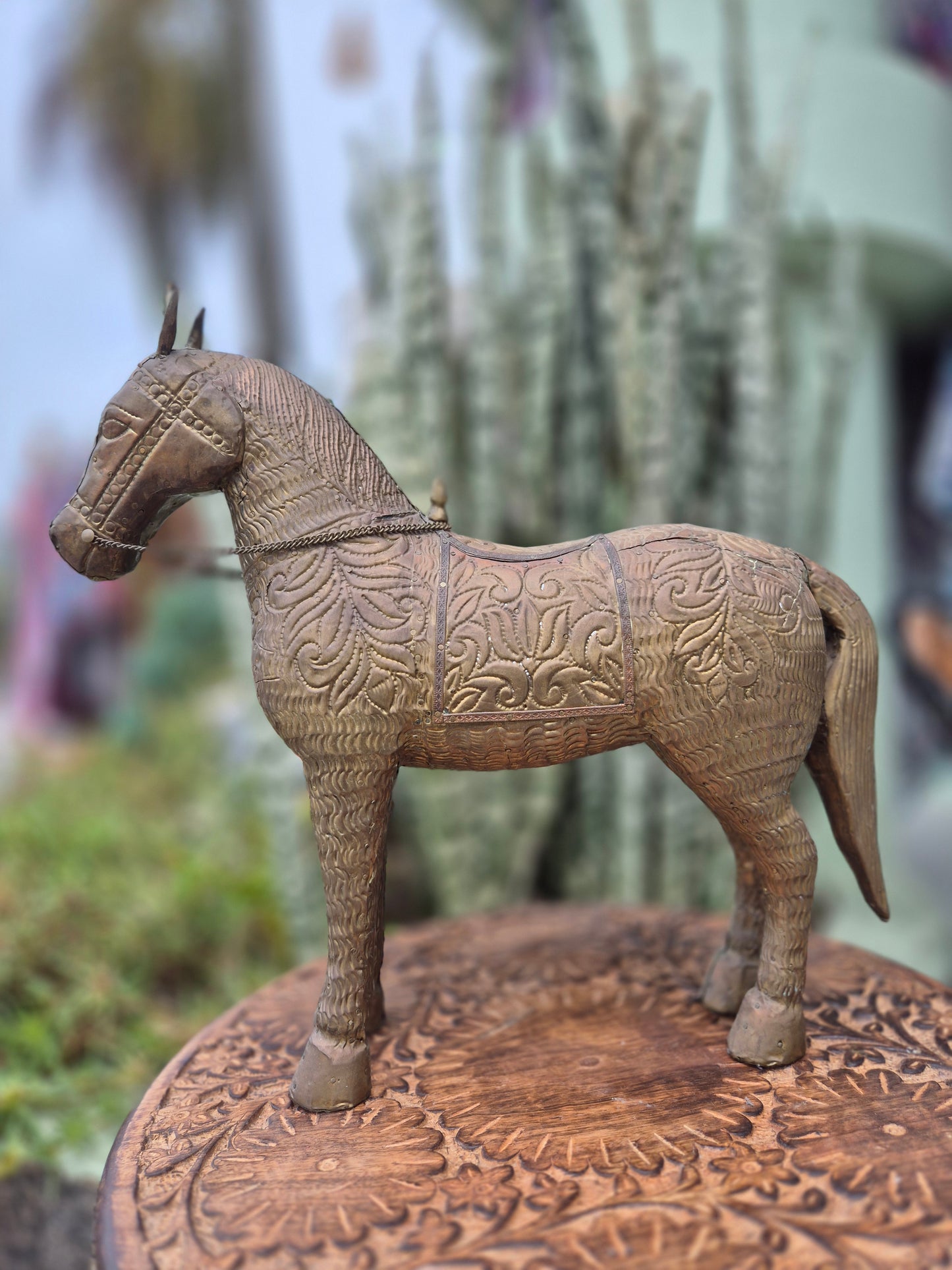 Escultura Cavalo de Bronze e Madeira