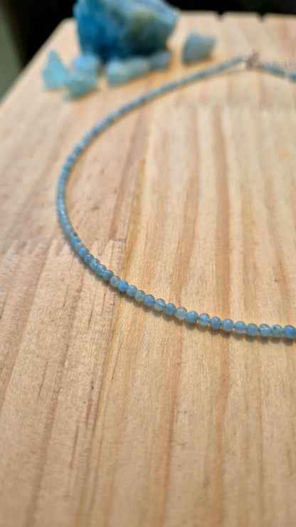 Choker de Prata com Água-Marinha Natural