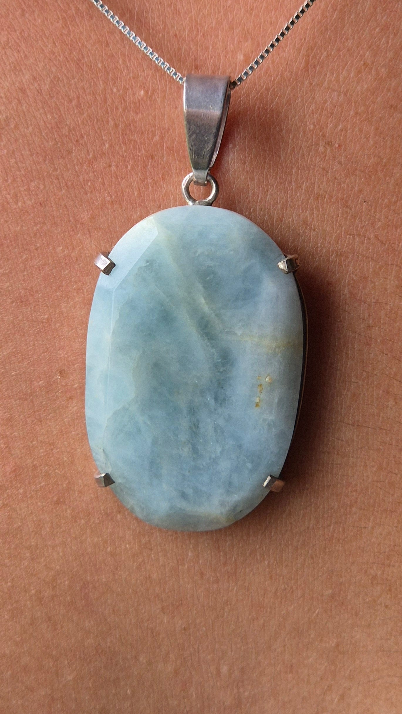 Pingente de Prata com Água-Marinha Natural