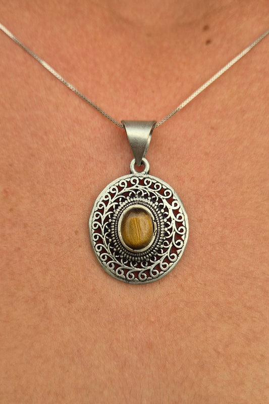 Pingente de Alpaca com Olho de Tigre