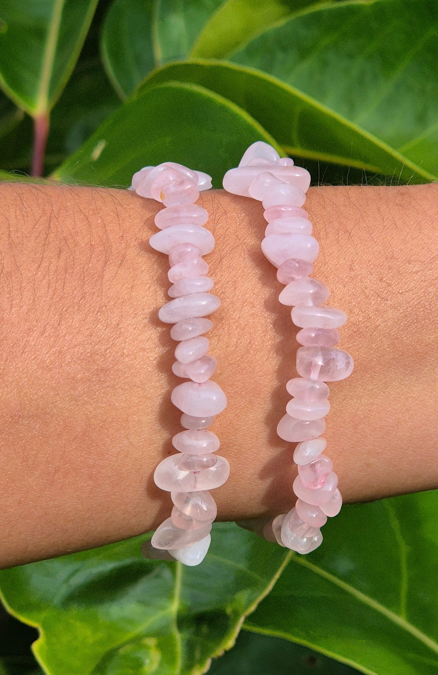 Pulseira de Cascalho de Quartzo Rosa