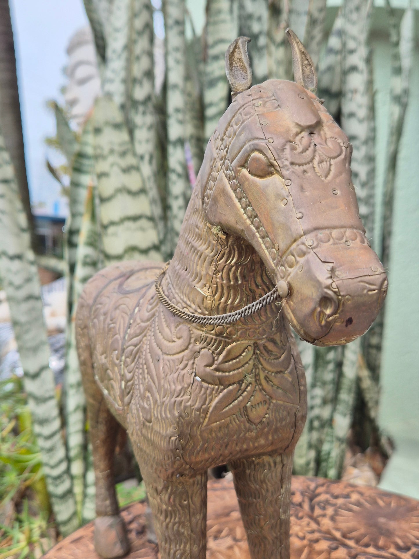 Escultura Cavalo de Bronze e Madeira
