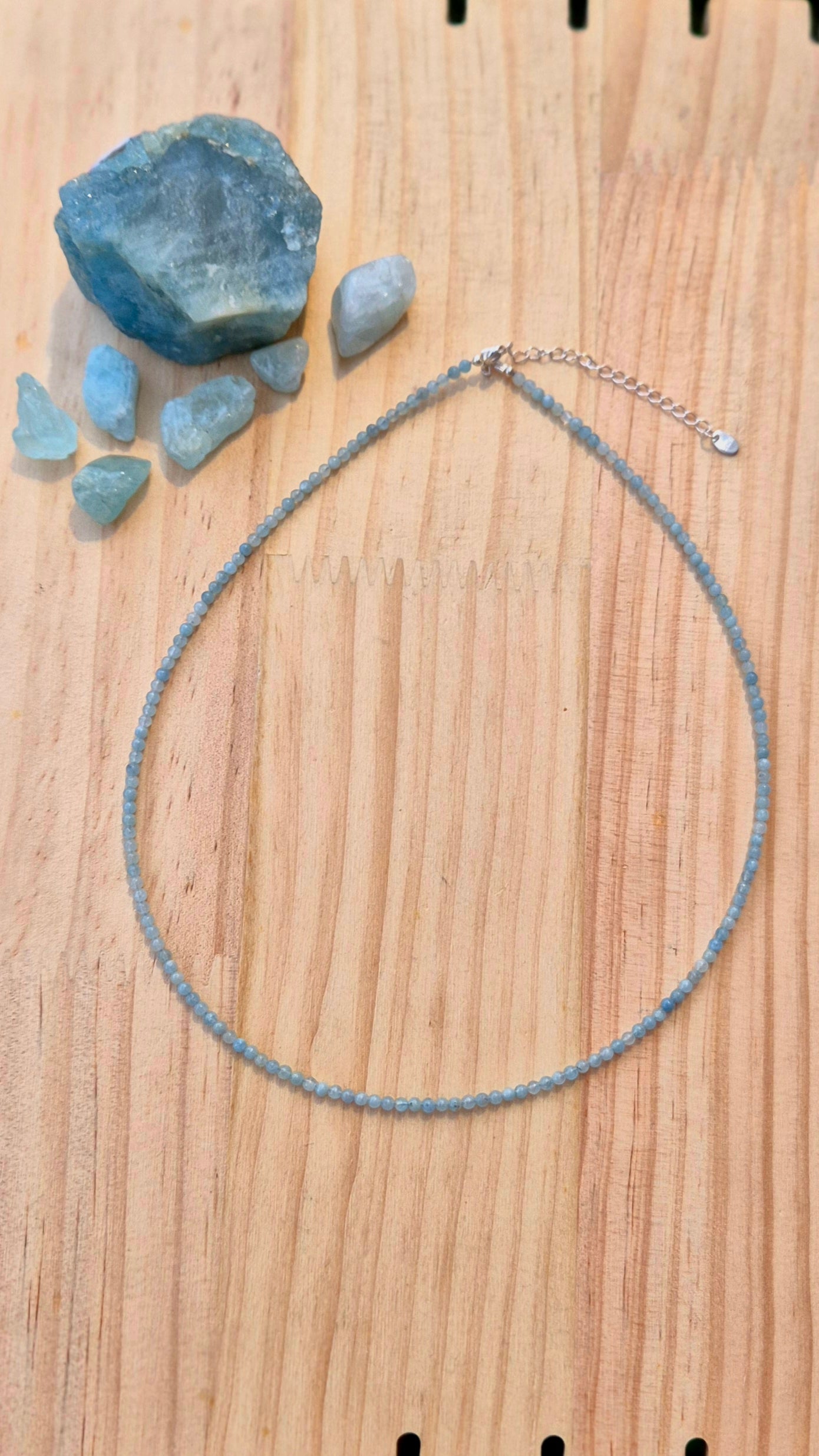 Choker de Prata com Água-Marinha Natural